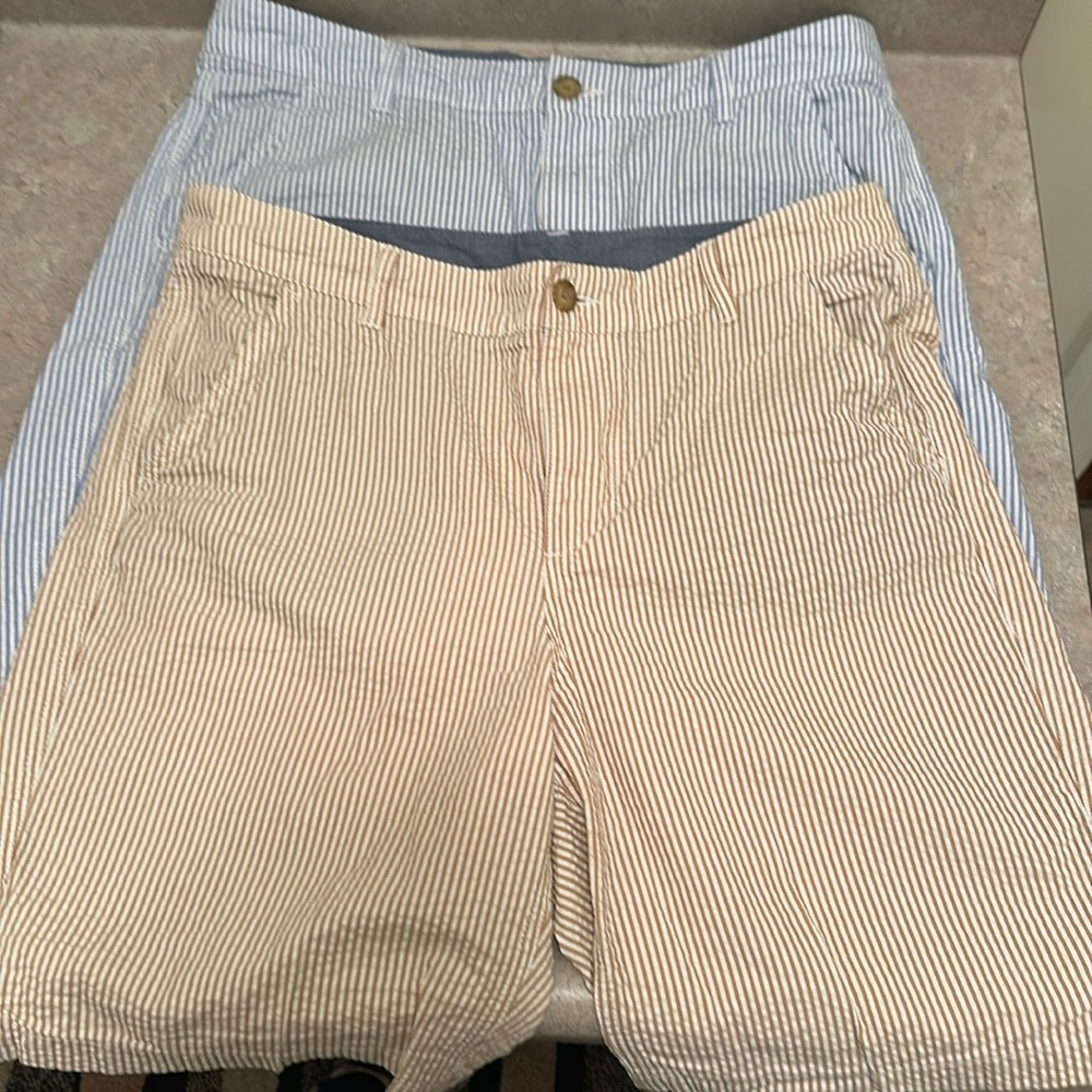 Lot of 2 L.L.Bean size 12 reg. Tan/blue women’s  Shorts 100% Cotton